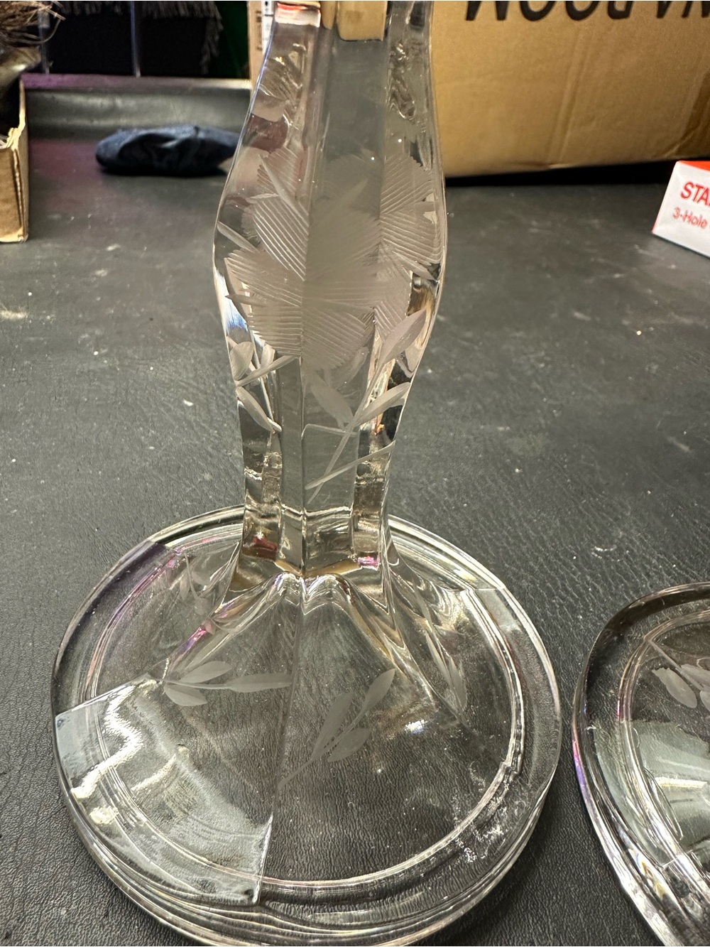 Vintage Duncan Miller Floral Etched Pair of Candlesticks - Picture 3 of 4